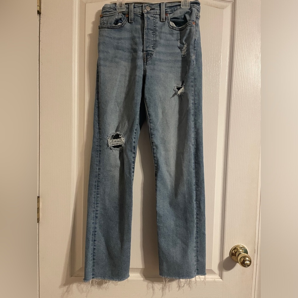 Levi's Wedgie Straight Distressed Button Up Raw Hem Denim Jeans Size 27 Basic